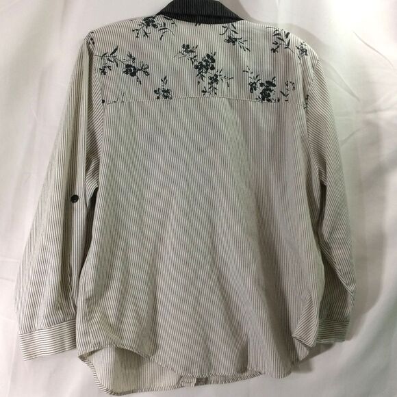 Vintage 80s Tap & Co. Oversized Blouse Floral Stripe Poly/Cotton Made USA Sz 18 - Picture 2 of 4